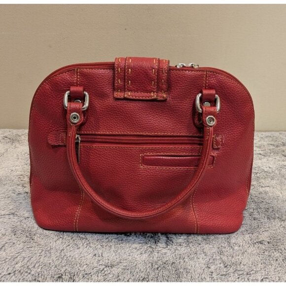 M.C. Satchel Double Top Handles Handbag Pebbled Red Vegan Leather Heart Charm - Picture 5 of 15